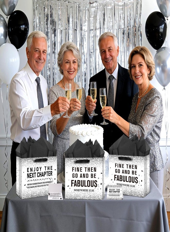 Wayyogh Black White Retirement Gift Bag for Women Men Enjoy the Next Chapter&Fine Then Go and Be Fabulous Gift Bag with Tissue Wrapping Papers and Greeting Card for Farewell Going Away Party Supplies Decor - Image 4