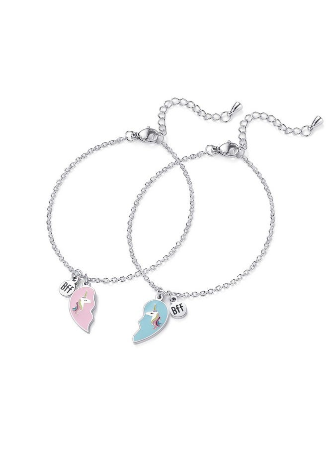 Vinjewelry - VINJEWELRY 2pcs Best Friend Unicorn Stainless Steel Bracelet BFF Heart Jewelry Christmas Birthday Gift for Women & Girls(Blue) - Image 1