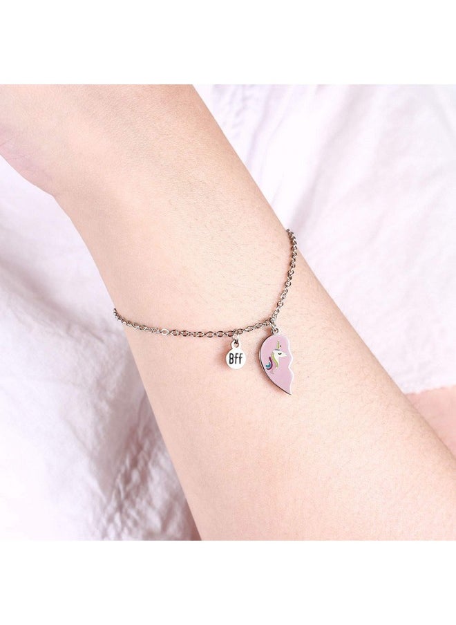 Vinjewelry - VINJEWELRY 2pcs Best Friend Unicorn Stainless Steel Bracelet BFF Heart Jewelry Christmas Birthday Gift for Women & Girls(Blue) - Image 1