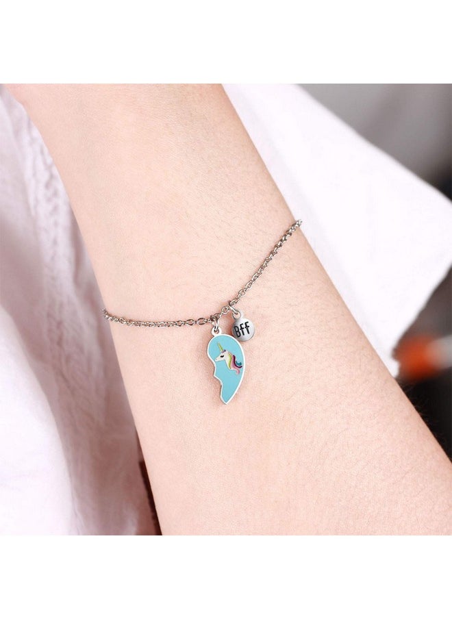 Vinjewelry - VINJEWELRY 2pcs Best Friend Unicorn Stainless Steel Bracelet BFF Heart Jewelry Christmas Birthday Gift for Women & Girls(Blue) - Image 1
