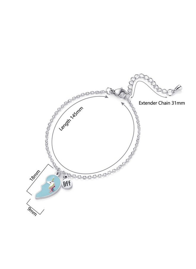 Vinjewelry - VINJEWELRY 2pcs Best Friend Unicorn Stainless Steel Bracelet BFF Heart Jewelry Christmas Birthday Gift for Women & Girls(Blue) - Image 1