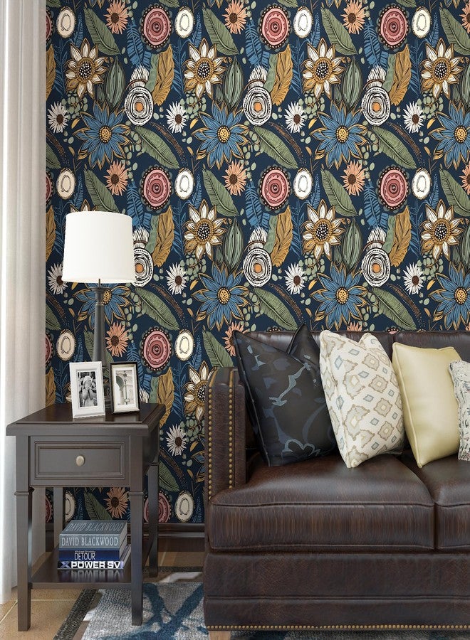 Laatse Blue Boho Wallpaper Peel and Stick,Vintage Floral Contact Paper 17.5" x 393.7", Retro Flower Paisley Botanical Wall Paper Self Adhesive Removable Waterproof for Walls Shelves Cabinet Table Decoration - Image 4