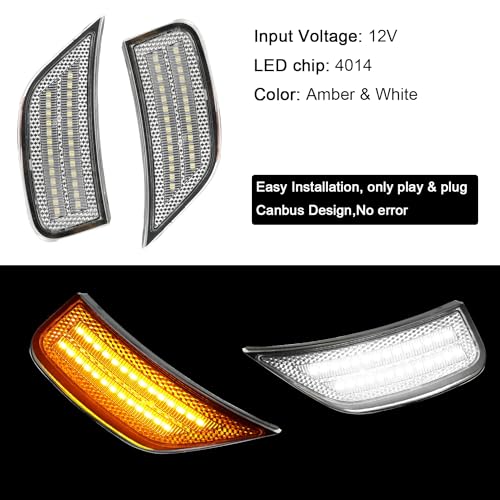 ROCCS LED Amber & White Side Marker Lights Compatible with 2021 2022 2023 2024 GMC Yukon/Yukon XL/Yukon Denali/Chevy Tahoe/Suburban/Escalade/Escalade ESV Front Bumper Turn Singal Light,Clear Lens - Image 2