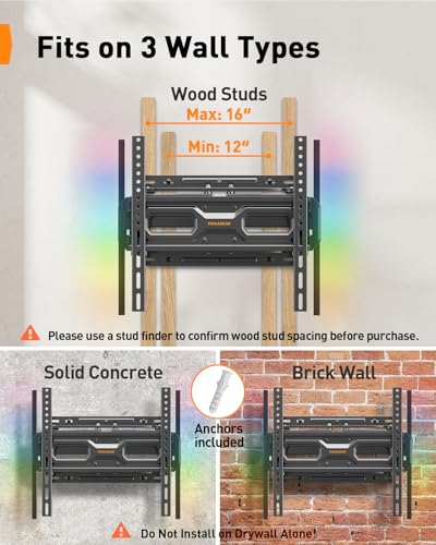 Perlegear AuraFrame™ Pre-Assembled TV Wall Mount with LED Lights for 26-65 inch TVs up to 99 lbs, Max VESA 400x400mm, Swivel, Extension, Tilt, TV Backlights with Music Sync, Fits 16”/12” Wood Studs - Image 3