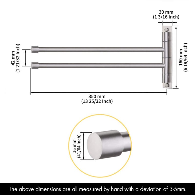 KES Bathroom Towel Bar 13.8 Inch Swing Mount Swing Out Arm Wall 2-Arm Towel Holder  SUS304 Stainless Steel Brushed Finish  A2102S2-2 - Image 3