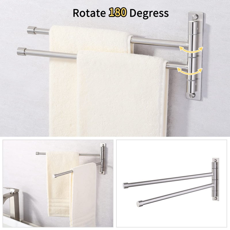 KES Bathroom Towel Bar 13.8 Inch Swing Mount Swing Out Arm Wall 2-Arm Towel Holder  SUS304 Stainless Steel Brushed Finish  A2102S2-2 - Image 1