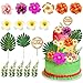 Firleayo 18pcs Hawaiian Flowers Cake Decorations Tropical Themed Cake Toppers Summer Flower Cupcake Topper with Palm Leaves Hibiscus Luau Cupcake Topper Aloha Beach Decor for Birthday Party Supplies - Image 3