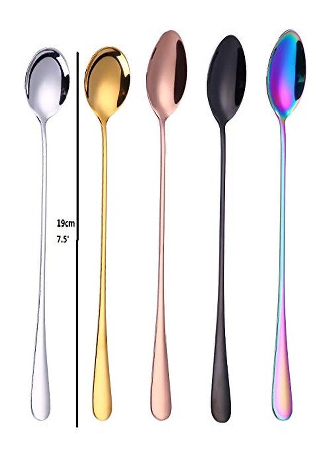 Generi Long Handle Magic Tea Stainless Steel Multicolored Rainbow Spoon Set - 5 Pieces for Iced Tea, Ice Cream, Coffee, Milkshake, Dessert, and Cocktail Stirring - Image 2