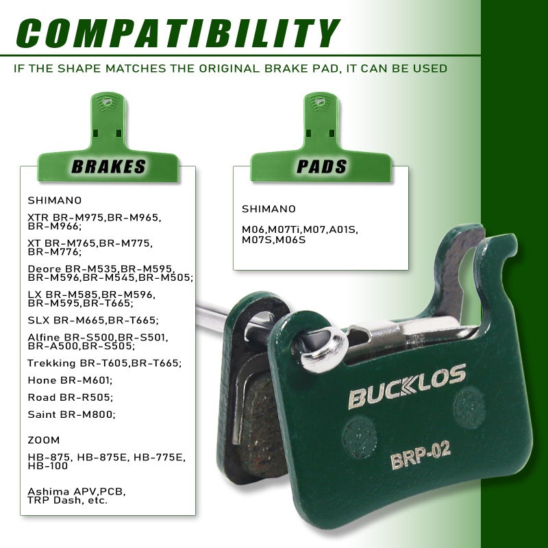 BUCKLOS 25PC Bike Disc Brake Pads - Bicycle Disk Brake Pads for Zoom/Shimano Deore XT XTR LX SLX Hone Alfine Saint for Ebike/Mountain Bike/Electric Bike/Road/Scooter(Ceramic) - Image 2