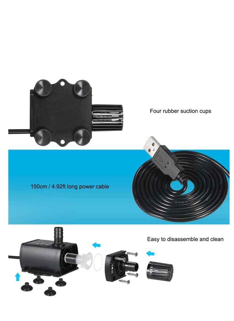 ECVV ECVV USB Brushless Water Pump 5V 4.8W 300L/H, Submersible Ultra Quiet Oil Pump for Pool Aquarium Fish Tank, Mini Fountain Fish Tank Pump with Flow Black  - Image 3