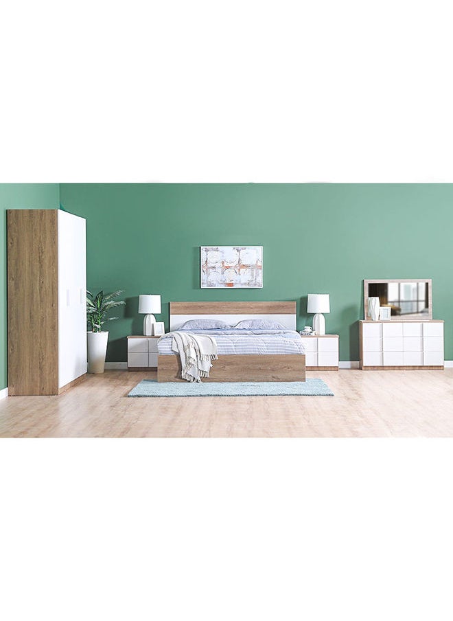 DANUBE HOME Allano 5 Pieces Bed Set King Size + 2 Night Stands And Dresser With Mirror Dark Oak/White  - Image 1