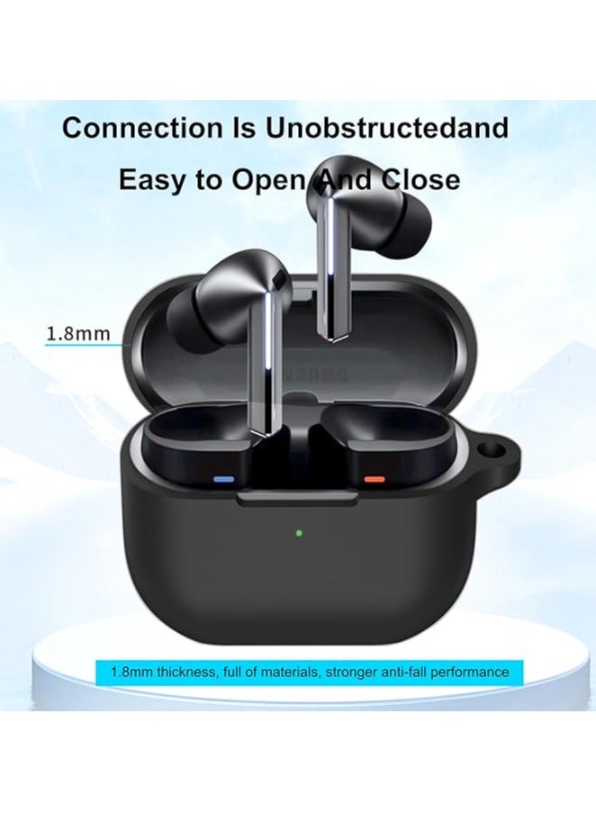 Silicone Case for Samsung Galaxy Buds3 Pro/Galaxy Buds 3, Shockproof & Anti-fall Galaxy Buds3 Protective Case with Carabiner, Portable Ultra-light Travel Cover for Buds 3 Pro (Black) - Image 3