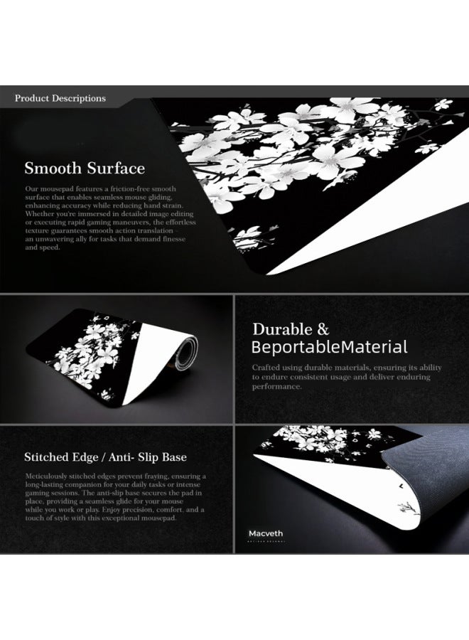 Ink Cherry Blossom Mouse Pad Large Office Desk Pad Dead Life Black And White Series Mouse Pad Rubber Non-slip-Color:300*700*3MM-Pattern:Pattern 3  - Image 4