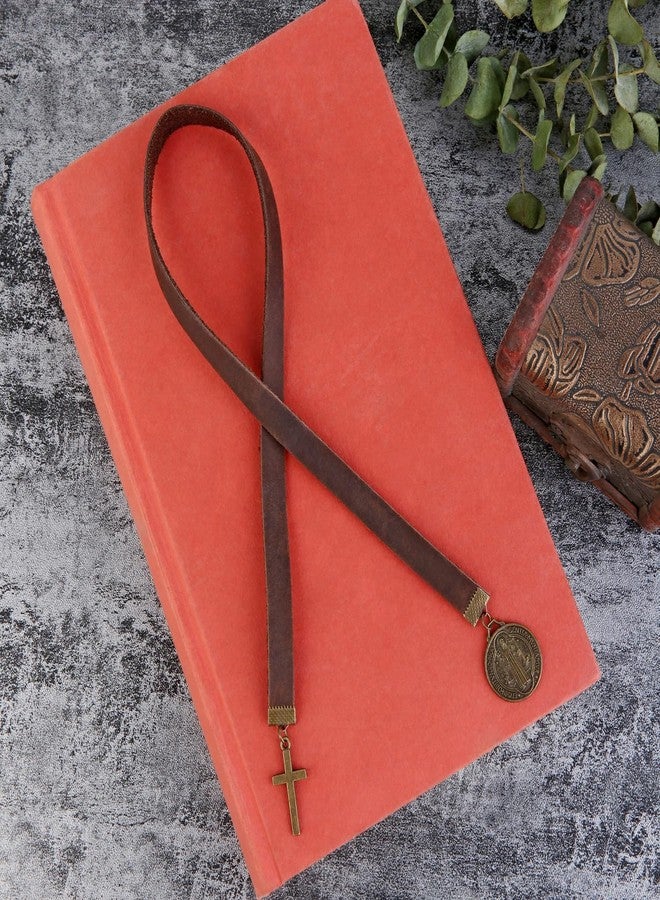 Donxote Bookmarks, Handmade Retro Cross Bible Bookmark with Long Leather Straps, Saint Benedict Book Mark, Ideal Catholic Gift (Style 1) - Image 4