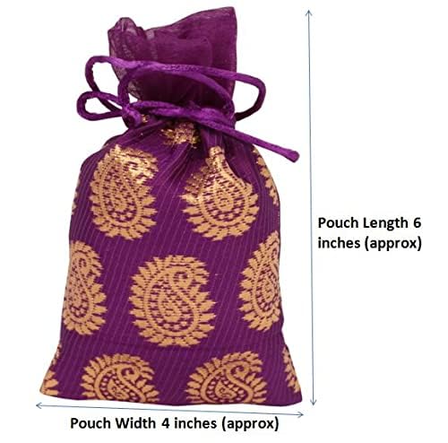 Touchstone Drawstring Bags Traditional Indian Handcrafted in Paisley Pattern Brocade fabric. Perfect for Gifts Jewelry Weddings Sweet Distribution Set of 9 Vibrant Multicolor Pouches Purses Potli. - Image 2