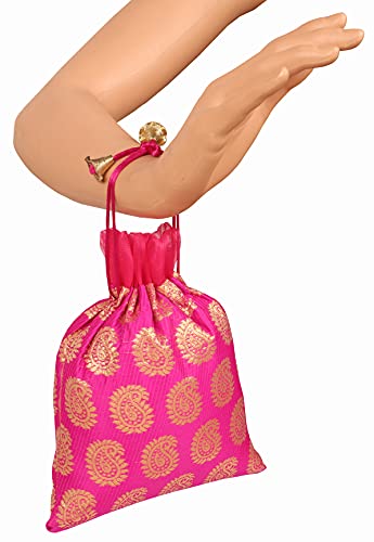 Touchstone Drawstring Bags Traditional Indian Handcrafted in Paisley Pattern Brocade fabric. Perfect for Gifts Jewelry Weddings Sweet Distribution Set of 9 Vibrant Multicolor Pouches Purses Potli. - Image 4