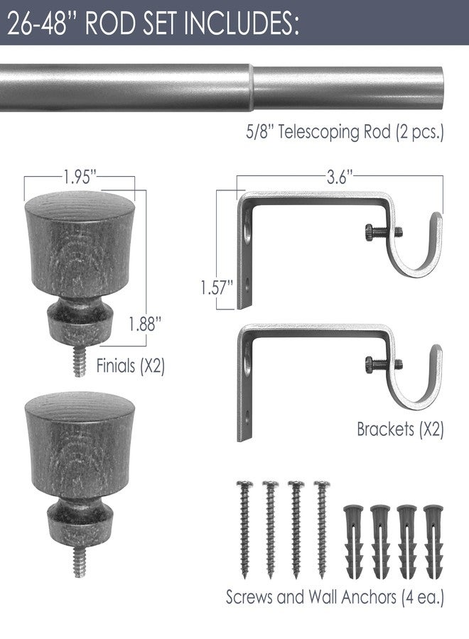 Decopolitan Stockton 26-48 Inch Adjustable Curtain Rod Set, 5/8 Inch Diameter in Walnut - Image 2