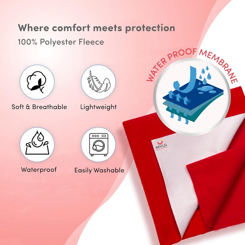 Mylo Essentials Mylo Baby Waterproof Mattress Protector for Baby (0-3 Years), Extra Absorbent, Soft and Reusable Quick Dry Sheets (Medium, 100cm x 70cm, Red) - Image 5