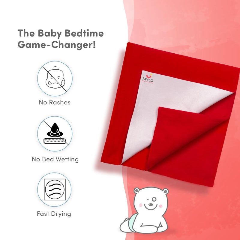 Mylo Essentials Mylo Baby Waterproof Mattress Protector for Baby (0-3 Years), Extra Absorbent, Soft and Reusable Quick Dry Sheets (Medium, 100cm x 70cm, Red) - Image 4