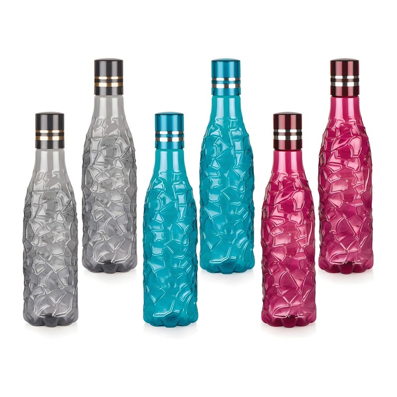 Homeor Unbreakable Plastic Water Bottle I Leak Proof I BPA Free Food Grade Fridge Water Bottle I Ideal for Gym Office Home Travel College Easy to Clean 1 Litre Each Set of 6 Assorted - Image 1
