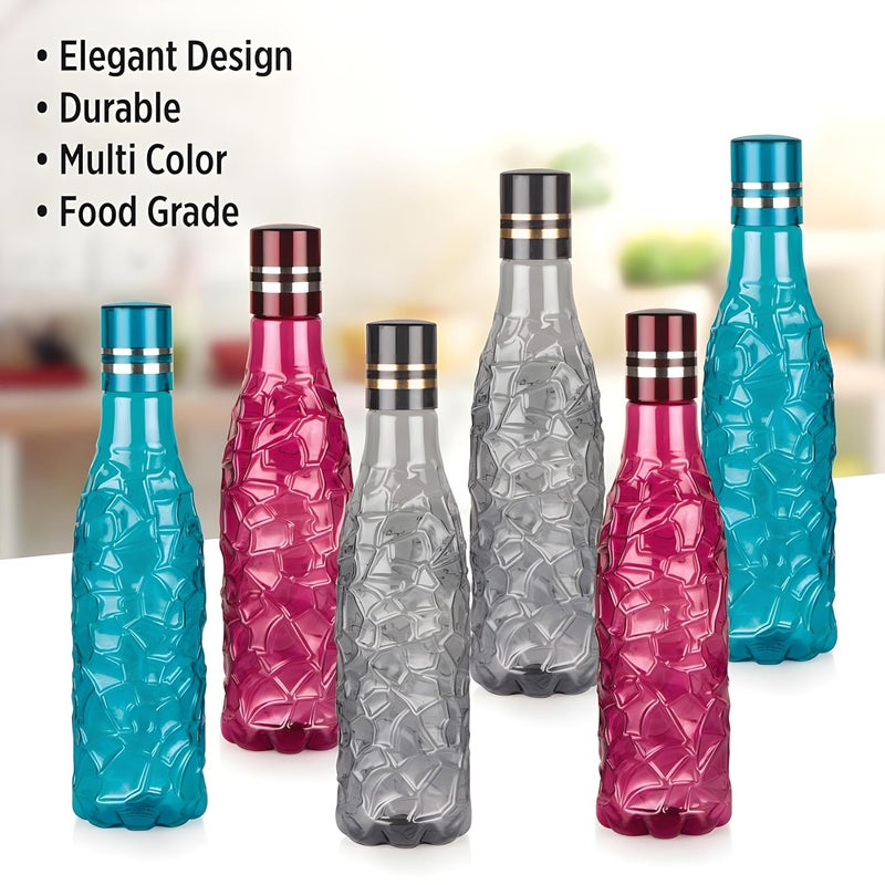 Homeor Unbreakable Plastic Water Bottle I Leak Proof I BPA Free Food Grade Fridge Water Bottle I Ideal for Gym Office Home Travel College Easy to Clean 1 Litre Each Set of 6 Assorted - Image 2