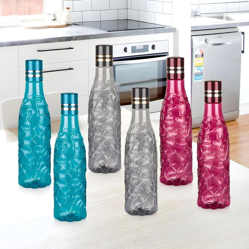 Homeor Unbreakable Plastic Water Bottle I Leak Proof I BPA Free Food Grade Fridge Water Bottle I Ideal for Gym Office Home Travel College Easy to Clean 1 Litre Each Set of 6 Assorted - Image 3