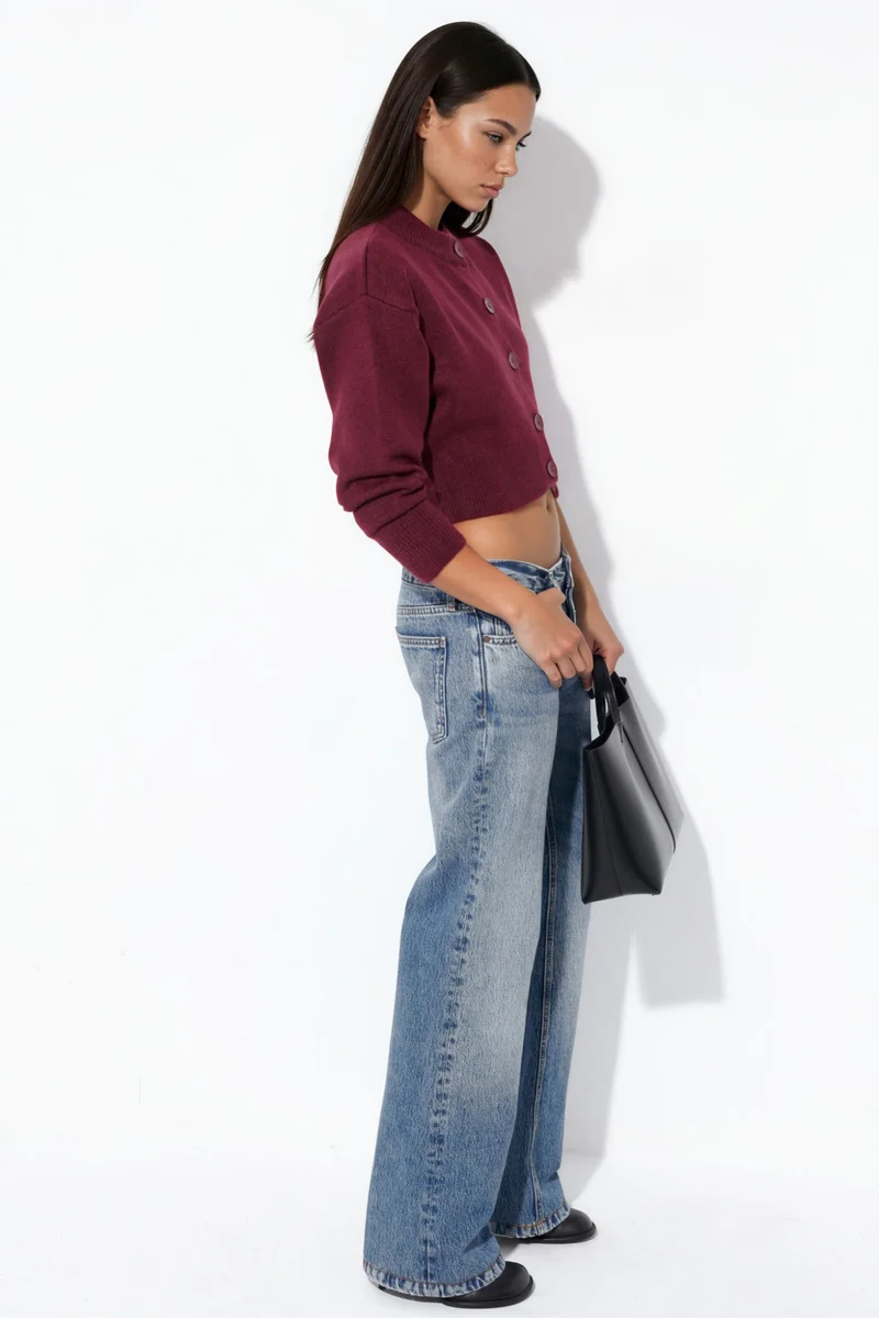 Viorna VIORNA Crop Ribbed Cardigan With Buttons