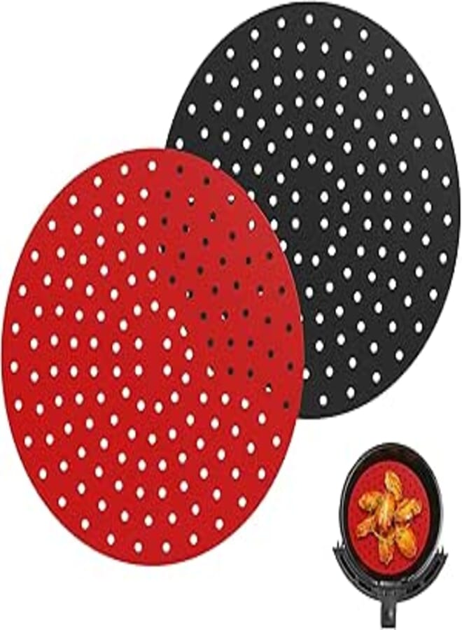 Nuovoware Reusable Cooking Mat, 8 Inch Round Air Fryer Basket Mats, Non-Stick Silicone Air Fryer Accessories Compatible with Ninja, Instant Pot, GOURMIA, Power XL, CHEFMAN, Dash and More, 2-Pack