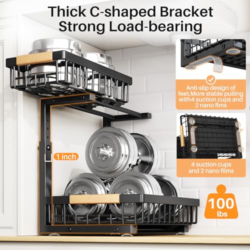PXRACK Under Sink Organizer, Adjustable Height, 2 Tier Pull Out Under Cabinet Organizer, Slide Out Thickened Metal Under Sink Storage for Kitchen Bathroom Laundry Pantry Cabinet,1-Pack, Black - Image 4