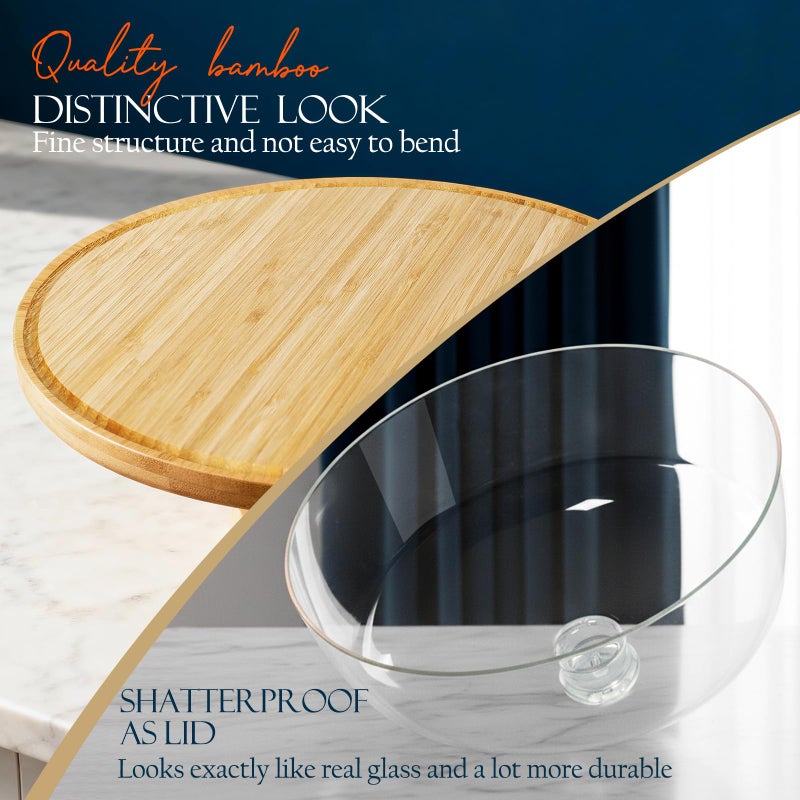 Masthome Bamboo Christmas Cake Stand with Lid, 6 in 1 Cake Holder with Lid,Multi-Functional Serving Platte, Dessert Display Stand and Charcuterie Board for Nutst, Chips & Dips,Fruit Platter - Image 3