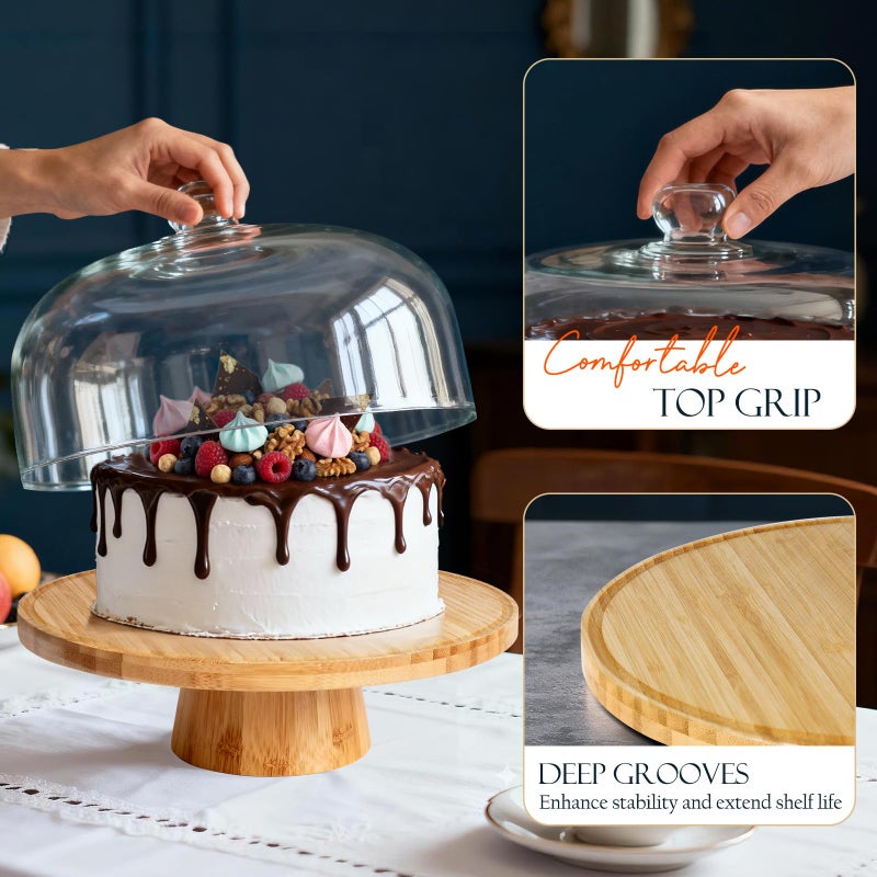 Masthome Bamboo Christmas Cake Stand with Lid, 6 in 1 Cake Holder with Lid,Multi-Functional Serving Platte, Dessert Display Stand and Charcuterie Board for Nutst, Chips & Dips,Fruit Platter - Image 2