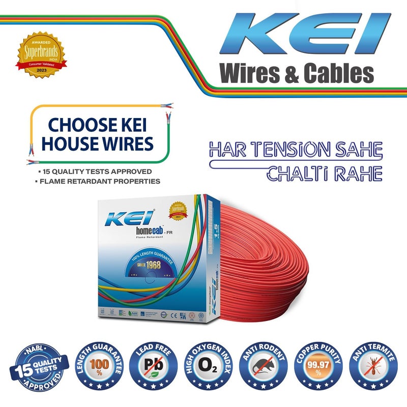 KEI WIRES CABLES Homecab 25 sqmm 1 Core Copper Flame Retardant House Wire PVC Insulated Cable for Domestic Industrial Electrical Wiring Red 90 Meters - Image 2