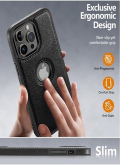 ESCASE Luxury Retro Leather Mobile Phone Case For iphone14Pro Anti Scratch Wear Resistant Mobile Phone Protective Case Black  - Image 4