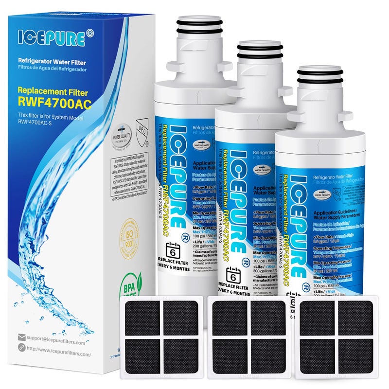 ICEPURE LT1000PC Replacement for LG LT1000P/PC/PCS ADQ747935 ADQ74793501 ADQ74793502 MDJ64844601 LMXS28626S LFXS26973S, LT-1000PC, LT1000, Kenmore 9980 Refrigerator Water and LT120F Air Filter 3 Combo - Image 1