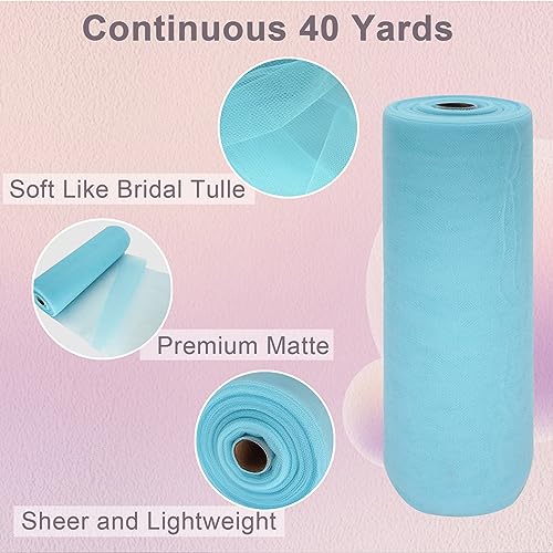 Ableme Deco Light Blue Tulle Fabric Roll Spool Bolt (54 Inch by 40 Yards) Large Tulle Wedding Party Decoration, Tutu Skirt, Table Runner, Gift Wrapping, Bridal Shower, Soft & Drape (Baby Blue) - Image 2