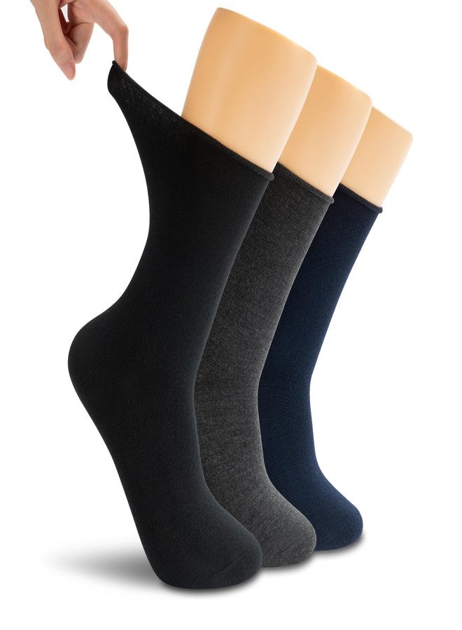 LIXIA Women Non Binding Merino Wool Socks - Wide Calf Good for Circulation - No Compression Warm Breathable(3 Pairs-Black/Navy Blue/Dark Grey) - Image 1