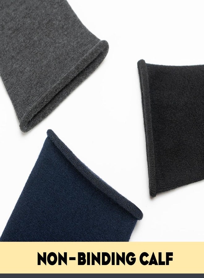 LIXIA Women Non Binding Merino Wool Socks - Wide Calf Good for Circulation - No Compression Warm Breathable(3 Pairs-Black/Navy Blue/Dark Grey) - Image 2