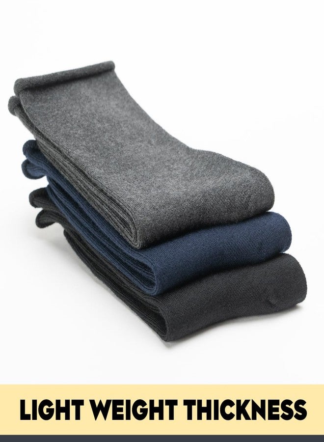 LIXIA Women Non Binding Merino Wool Socks - Wide Calf Good for Circulation - No Compression Warm Breathable(3 Pairs-Black/Navy Blue/Dark Grey) - Image 4