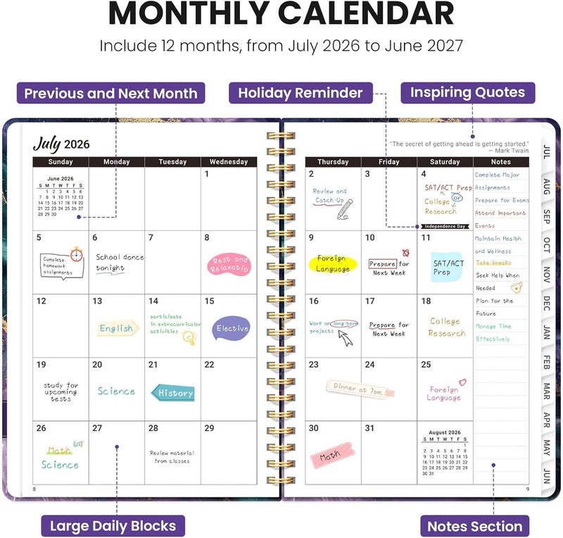 ZOTIA Planner 2026-2027, Monthly and Weekly Academic Planner July 2026 - June 2027, Hardcover Student Teacher Planning Agenda Calendar Book with Tabs, Perfect for Office School Supplies, A5 (6.3" x 8.5 - Image 2