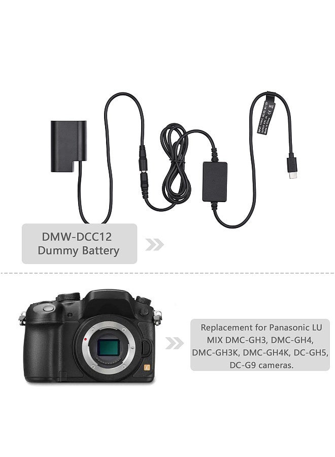 PD USB Type-C Cable to DMW-DCC12 Dummy Battery DC Coupler DMW-BLF19 Replacement for Panasonic LUMIX DMC-GH3 DMC-GH4 DMC-GH3K DMC-GH4K DC-GH5 DC-G9