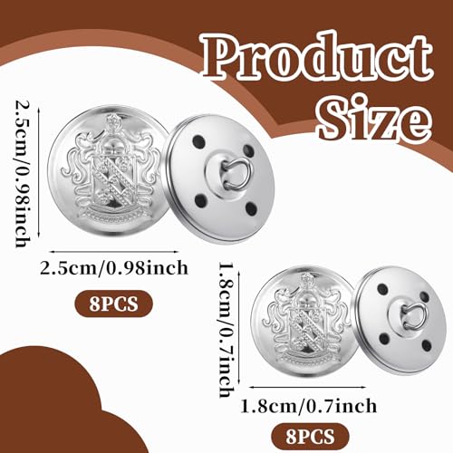 Fyntave 16 Pcs Silver Metal Buttons for Blazers Vintage Round Suit Buttons for Men Women Antique Replacement Button for Blazer Suits Sport Coat Uniform Jacket (18mm 25mm) - Image 2
