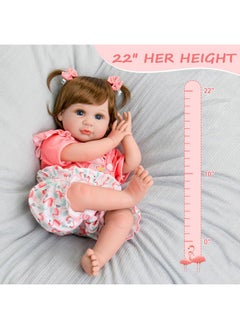 Aori Aori Reborn Baby Girl Doll,22 in Realistic Newborn Baby Dolls,Adorable Lifelike Babies,Weighted Reborn Toddler with Flamingo Toy Gifts Set for Kids 3 Year Old  - Image 5