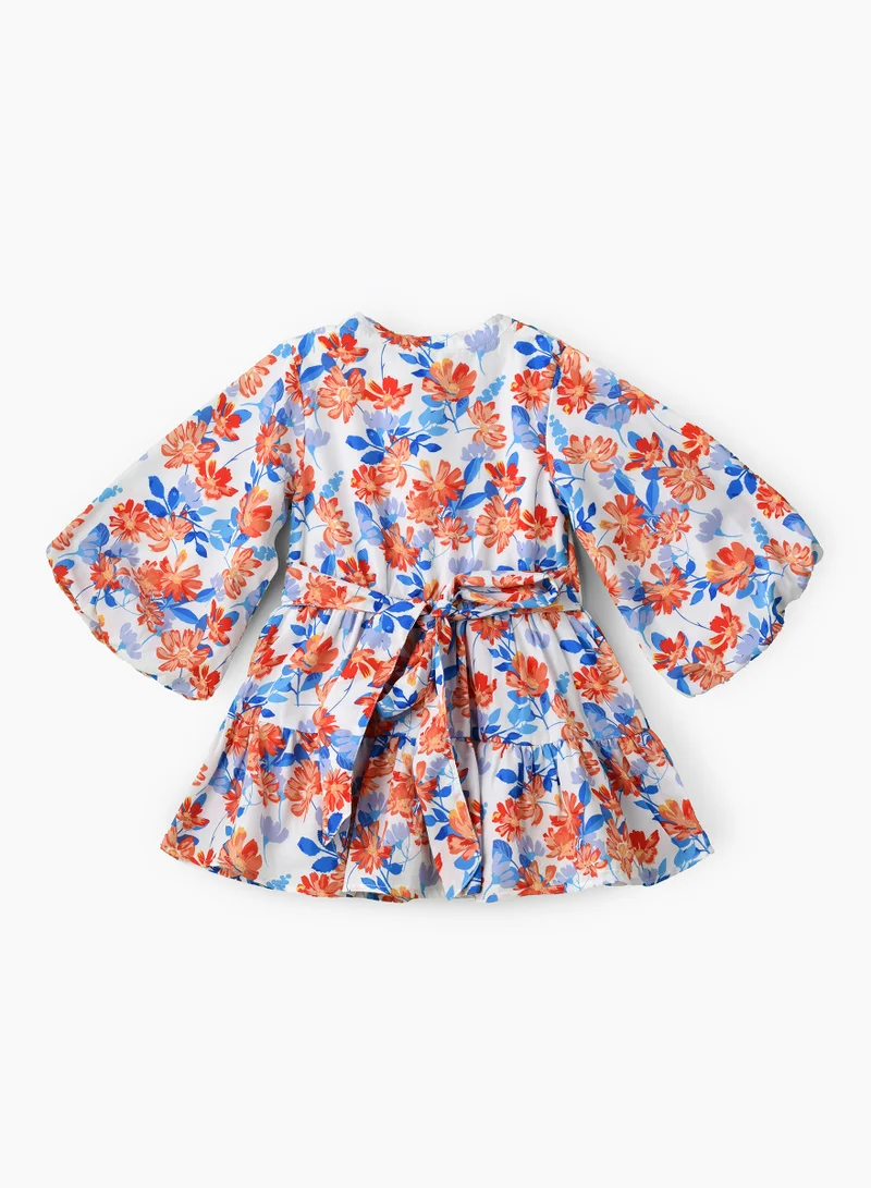 Jelliene Girls Ruffle Tiered Long Sleeve Floral Dress