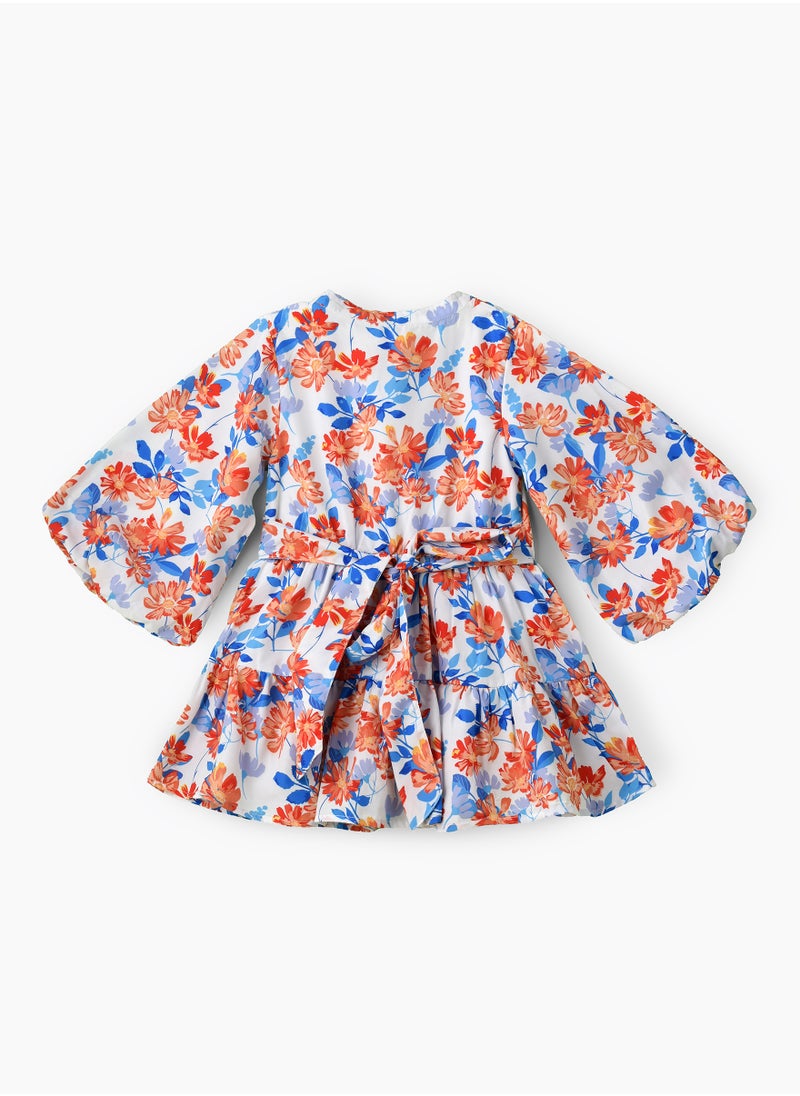 Jelliene Girls Ruffle Tiered Long Sleeve Floral Dress  - Image 2