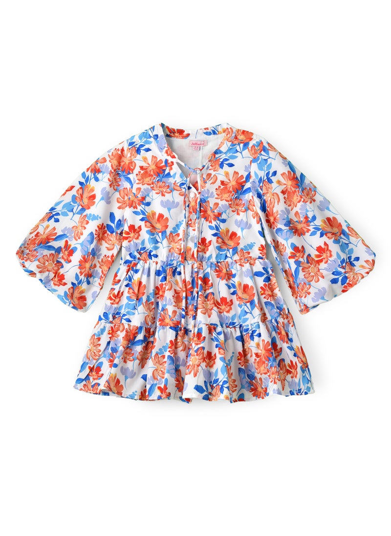 Jelliene Girls Ruffle Tiered Long Sleeve Floral Dress  - Image 1