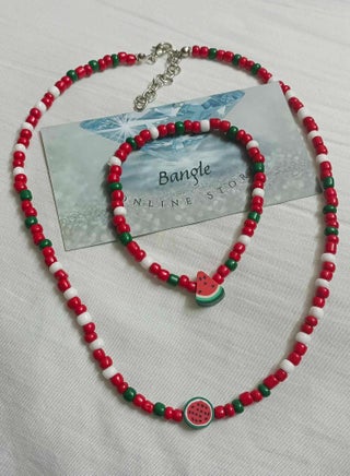 Fashion Choker Watermelon Beads Rubber Stick Necklace And Bracelet White, Red & Green - pzsku/Z577DF20A25D8856CF59CZ/45/_/1734555909/a1c4ce46-de3a-40ef-9031-9a512360547f