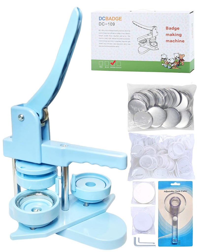 DCBADGE Button Maker Machine, Button Pin Maker (3rd Gen) Installation-Free DIY, Button Press Machine Kit with Free Button Parts&Circle Cutter&Wrench Gadget (Light Blue, 58mmï¼ˆ2.25inï¼‰) - Image 1