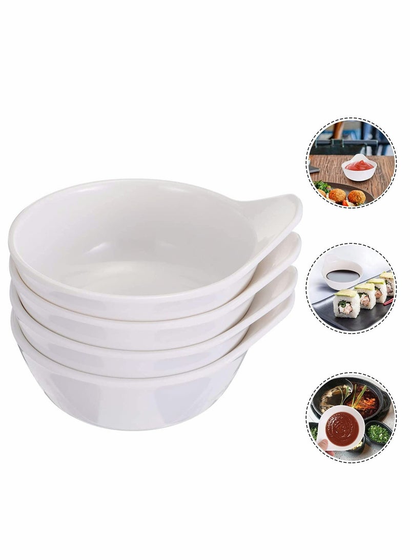 Round Sauce Dishes with Handle for Dipping and Seasoning, Perfect Mini Appetizer Plates for Kitchen and Restaurant Use, Set of 4 White Bowls  - Image 3