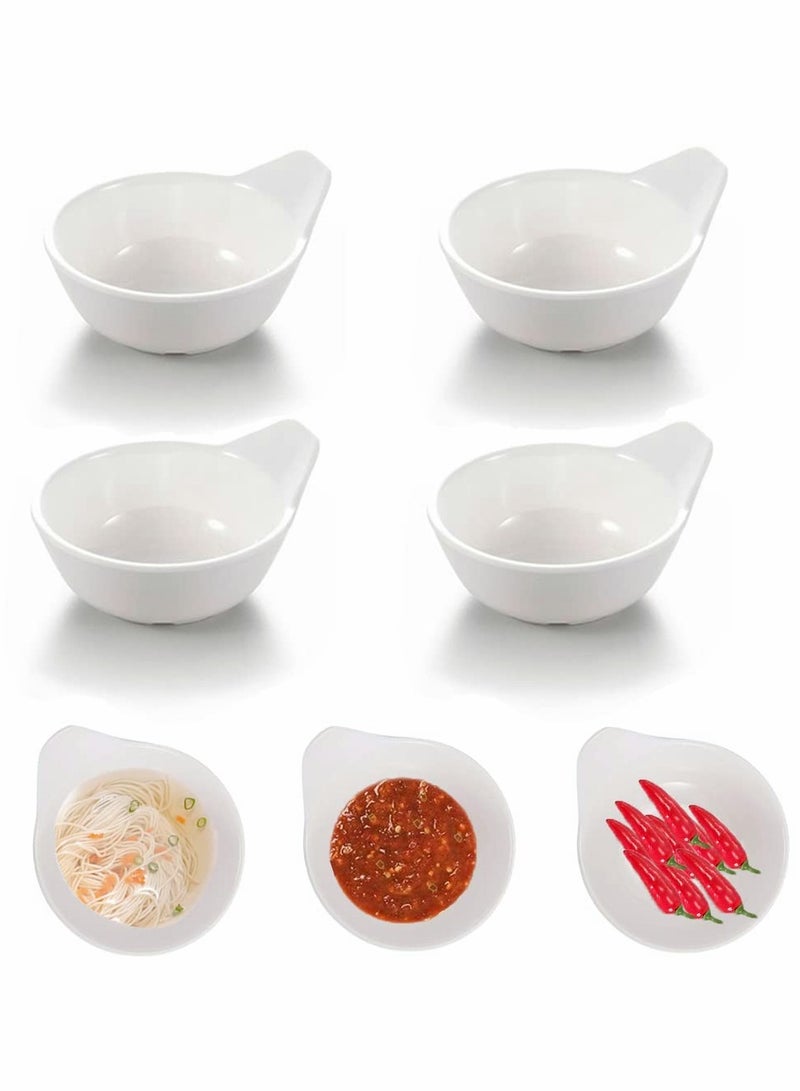 Round Sauce Dishes with Handle for Dipping and Seasoning, Perfect Mini Appetizer Plates for Kitchen and Restaurant Use, Set of 4 White Bowls  - Image 1