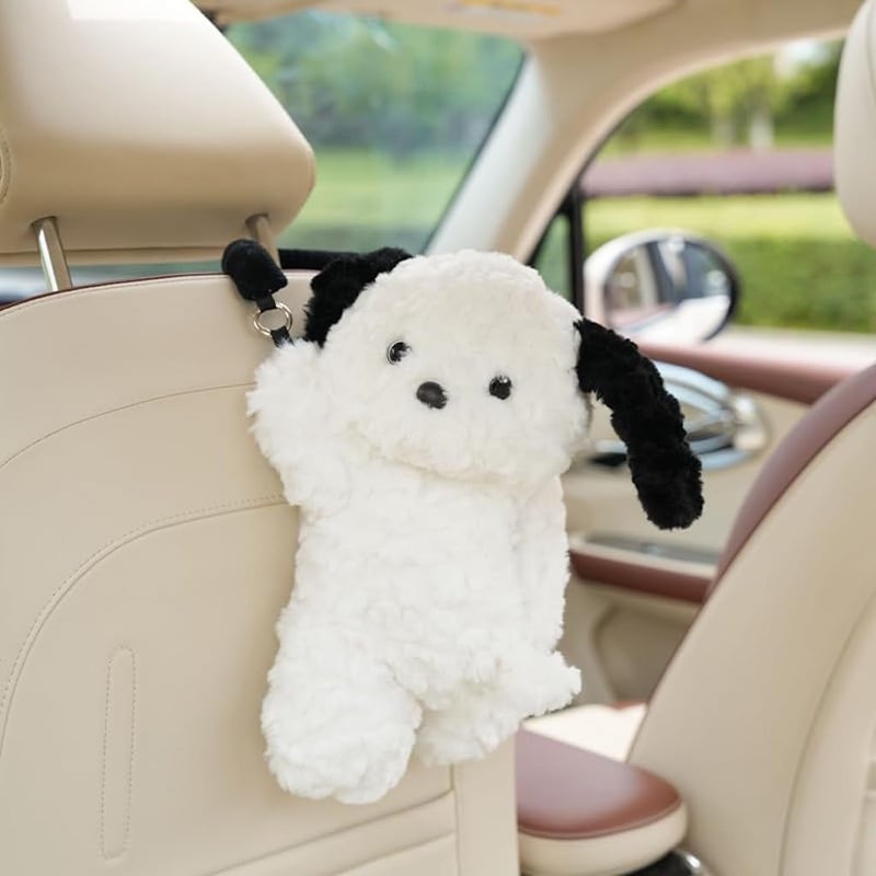 WASTROYAL Plush Puppy Car Tissue Box Holder â€“ Cute Crawling Dog Design, Hanging or Dashboard Use, Soft Style Organizer for Vehicle Interior (Sheep) - Image 3